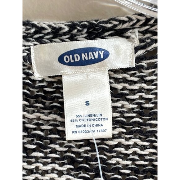 Old Navy Chunky Knit Cardigan Womens S Black/Cream Linen/Cotton Blend Pockets - Picture 3 of 6